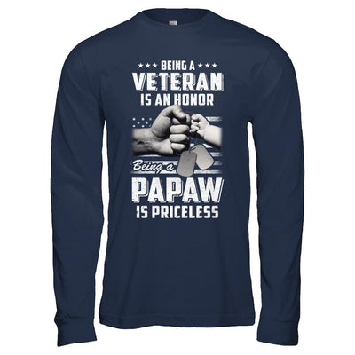 Being A Veteran Is An Honor Being A PaPaw Is Priceless-T-Shirt & Hoodie-Long Sleeve T-Shirt-Navy
