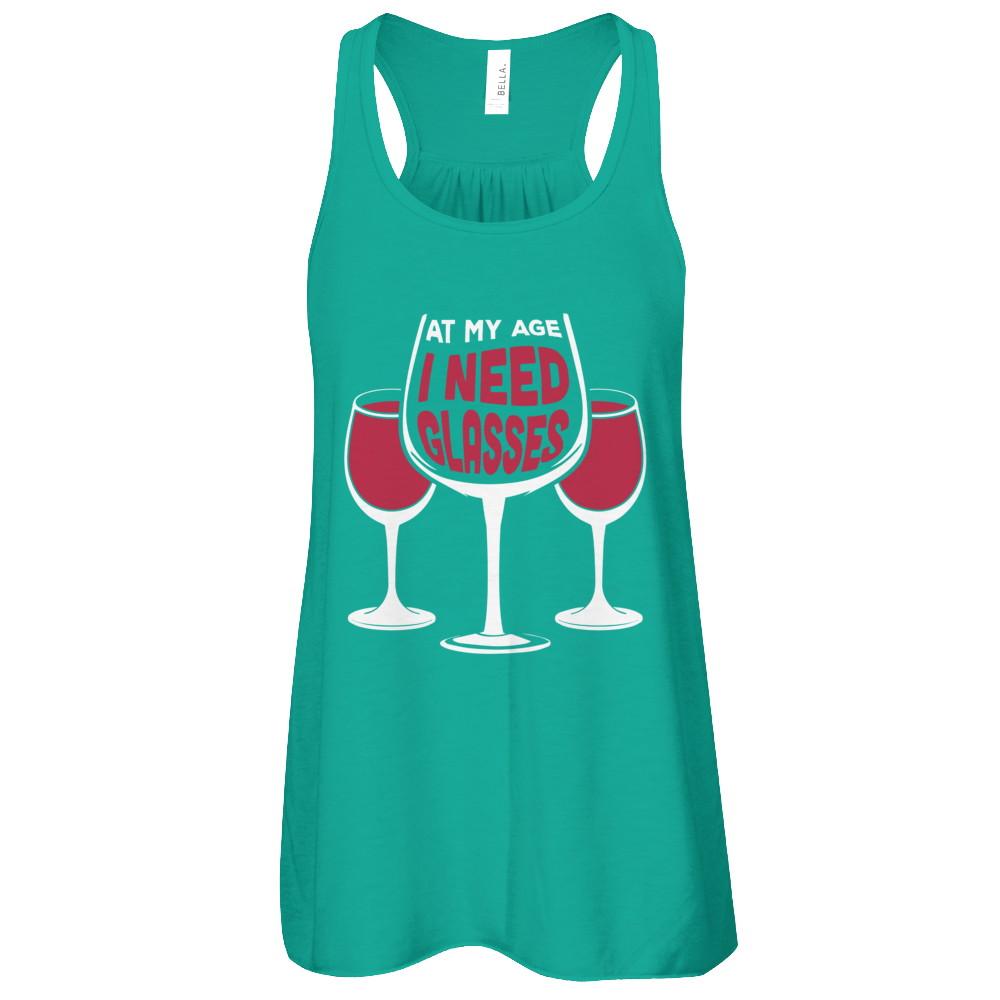 At My Age I Need Wine Glasses-T-Shirt & Tank Top-Women's Flowy Racerback Tank-Kelly