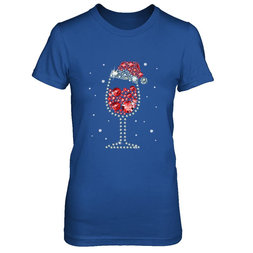 Diamond Wine Glasses Santa Hat Christmas-T-Shirt & Sweatshirt-Women's T-Shirt-Royal