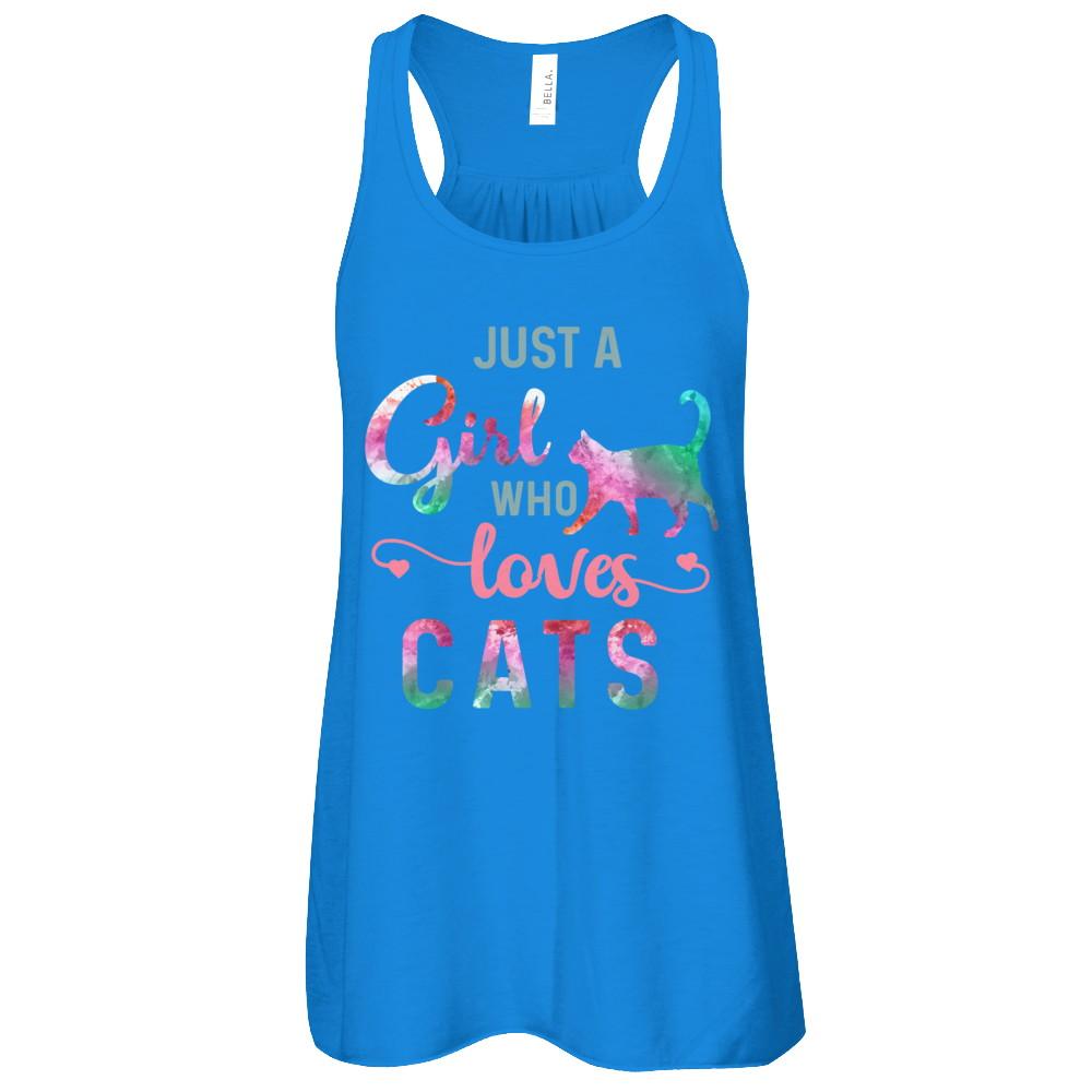 Just A Girl Who Loves Cats Cat Lover-T-Shirt & Tank Top-Women's Flowy Racerback Tank-True Royal