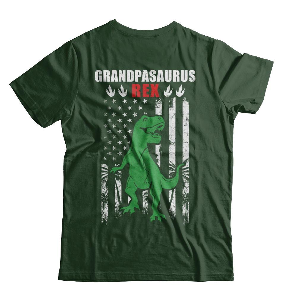 GranpaSaurus Grandpa Dinosaur Rex American Flag Fathers Day-T-Shirt & Hoodie-Classic T-Shirt-Forest Green