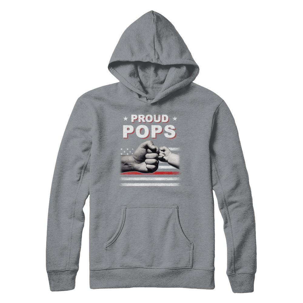 Proud Pops Fireman Firefighter Thin Red Line Flag Fathers Day-T-Shirt & Hoodie-Pullover Hoodie-Light Steel