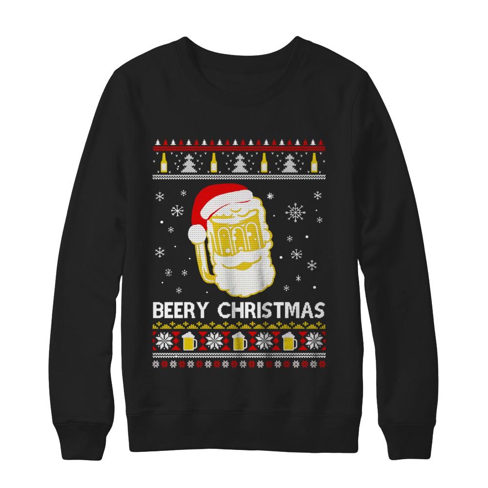 Beery Christmas Ugly Christmas Sweater Christmas Beer-T-Shirt & Sweatshirt-Crewneck Sweatshirt-Black