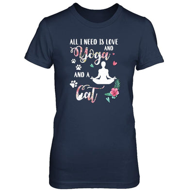 All I Need Is Love And Yoga And A Cat-T-Shirt & Tank Top-Women's T-Shirt-Navy