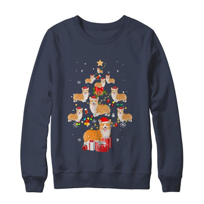 Cute Corgi Christmas Tree Dogs Lover-T-Shirt & Sweatshirt-Crewneck Sweatshirt-Navy