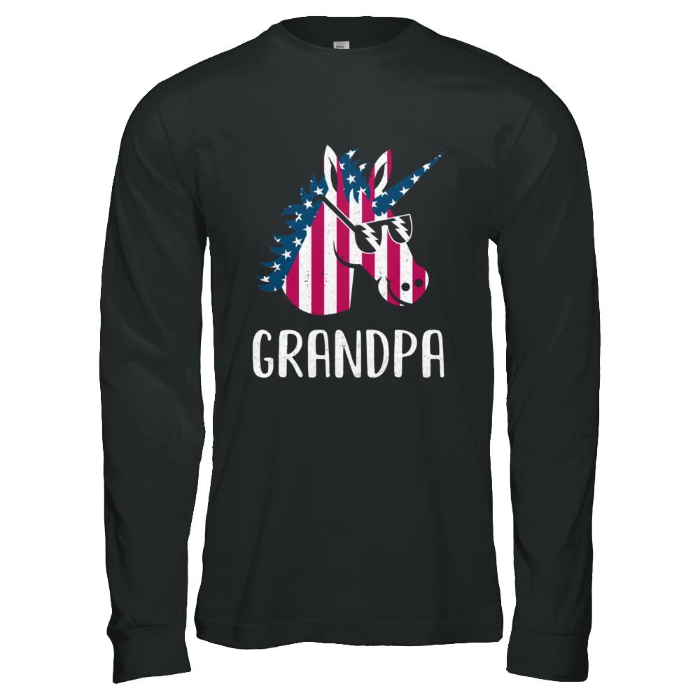 Patriotic Grandpa Unicorn Americorn 4Th Of July-T-Shirt & Hoodie-Long Sleeve T-Shirt-Black