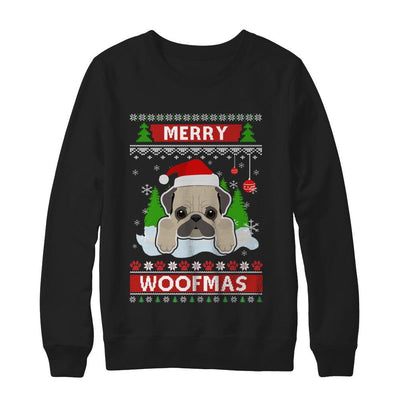 Pug Merry Woofmas Ugly Christmas Sweater-T-Shirt & Sweatshirt-Crewneck Sweatshirt-Black