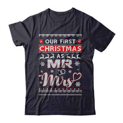 Couple Wife Husband Our First Christmas As Mr & Mrs Sweater-T-Shirt & Sweatshirt-Premium T-Shirt-Midnight Navy