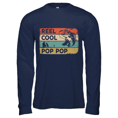 Vintage Reel Cool Pop Pop Fish Fishing Fathers Day-T-Shirt & Hoodie-Long Sleeve T-Shirt-Navy