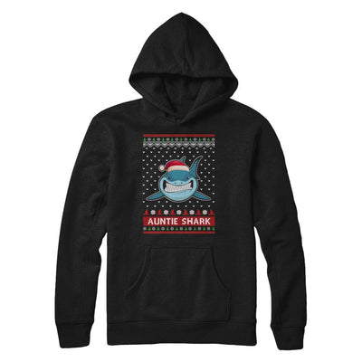 Santa Hat Auntie Shark Ugly Christmas Sweater-T-Shirt & Sweatshirt-Pullover Hoodie-Black