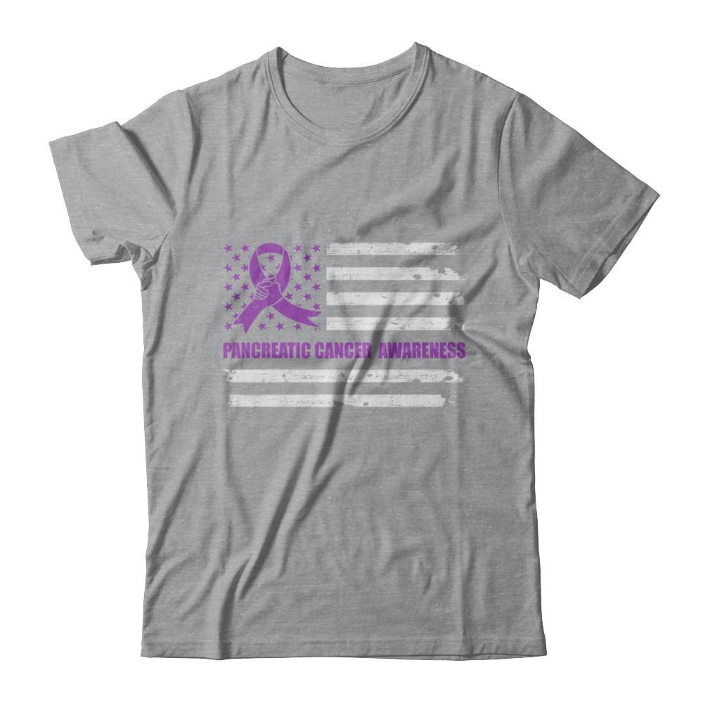 Purple Ribbon Pancreatic Cancer Awareness US Flag-T-Shirt & Hoodie-Classic T-Shirt-Sport Grey