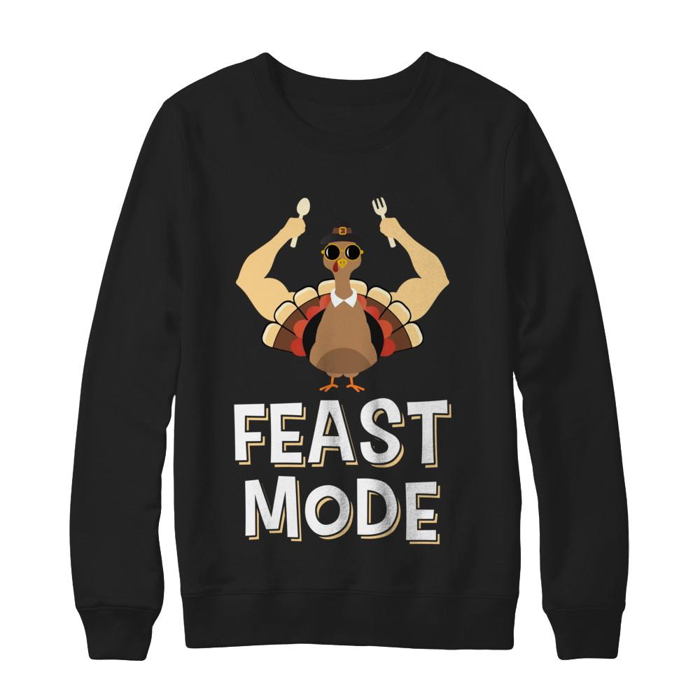 Feast Mode Food Funny Turkey Thanksgiving Day-T-Shirt & Sweatshirt-Crewneck Sweatshirt-Black