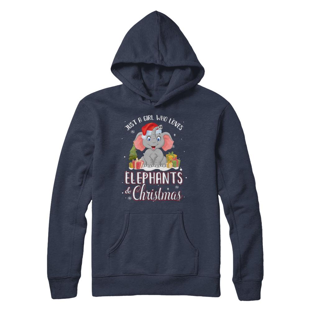 Just A Girl Who Loves Elephants And Christmas-T-Shirt & Sweatshirt-Pullover Hoodie-Navy