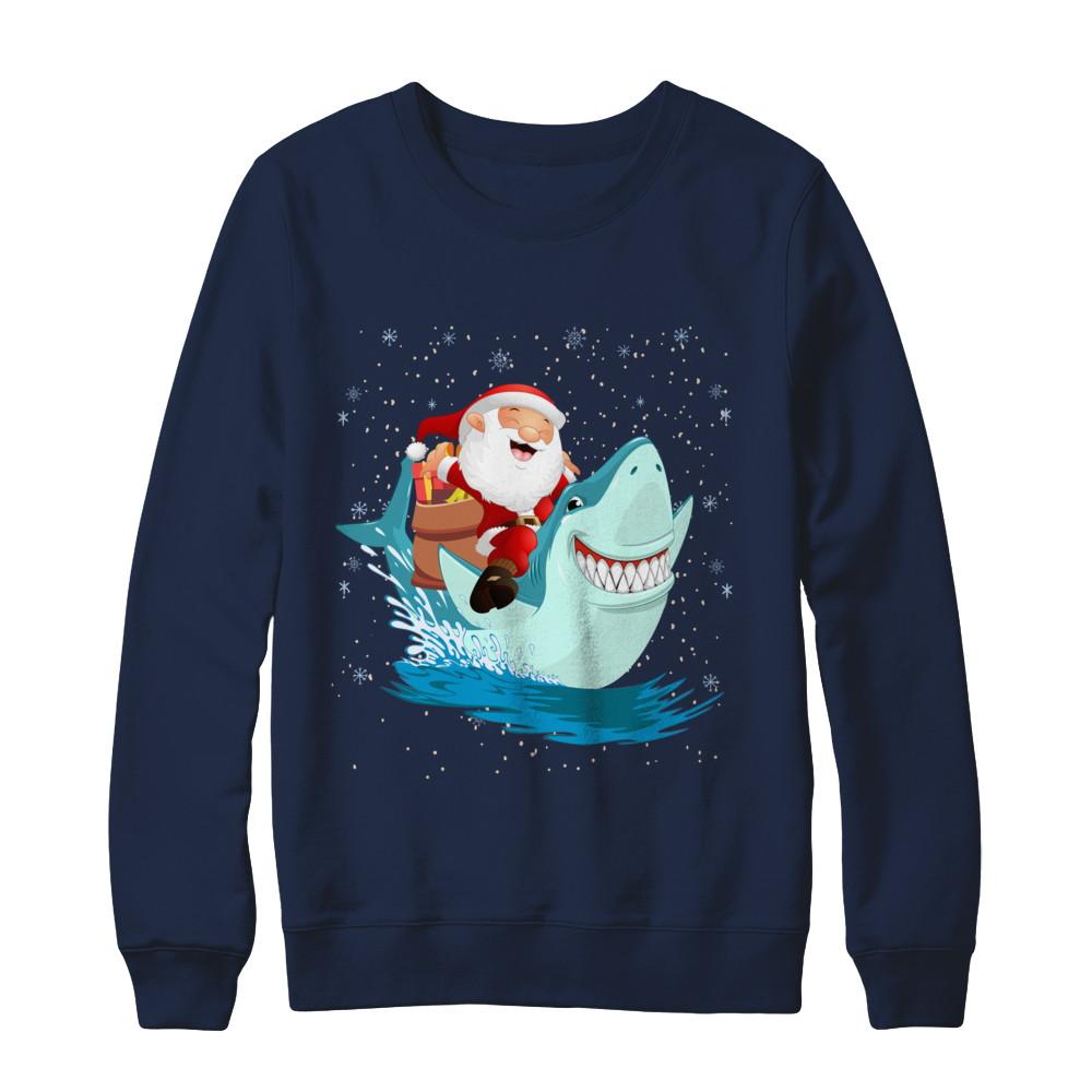 Santa Claus Riding Shark Christmas Xmas Gift-T-Shirt & Sweatshirt-Crewneck Sweatshirt-Navy