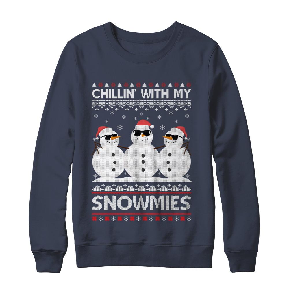 Chillin With My Snowmies Ugly Christmas Sweater-T-Shirt & Sweatshirt-Crewneck Sweatshirt-Navy