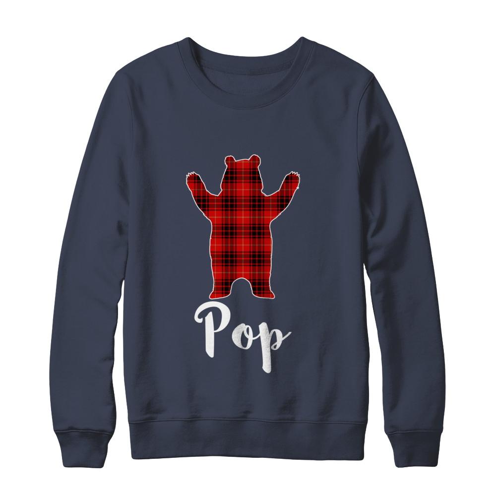 Red Pop Bear Buffalo Plaid Family Christmas Pajamas-T-Shirt & Sweatshirt-Crewneck Sweatshirt-Navy