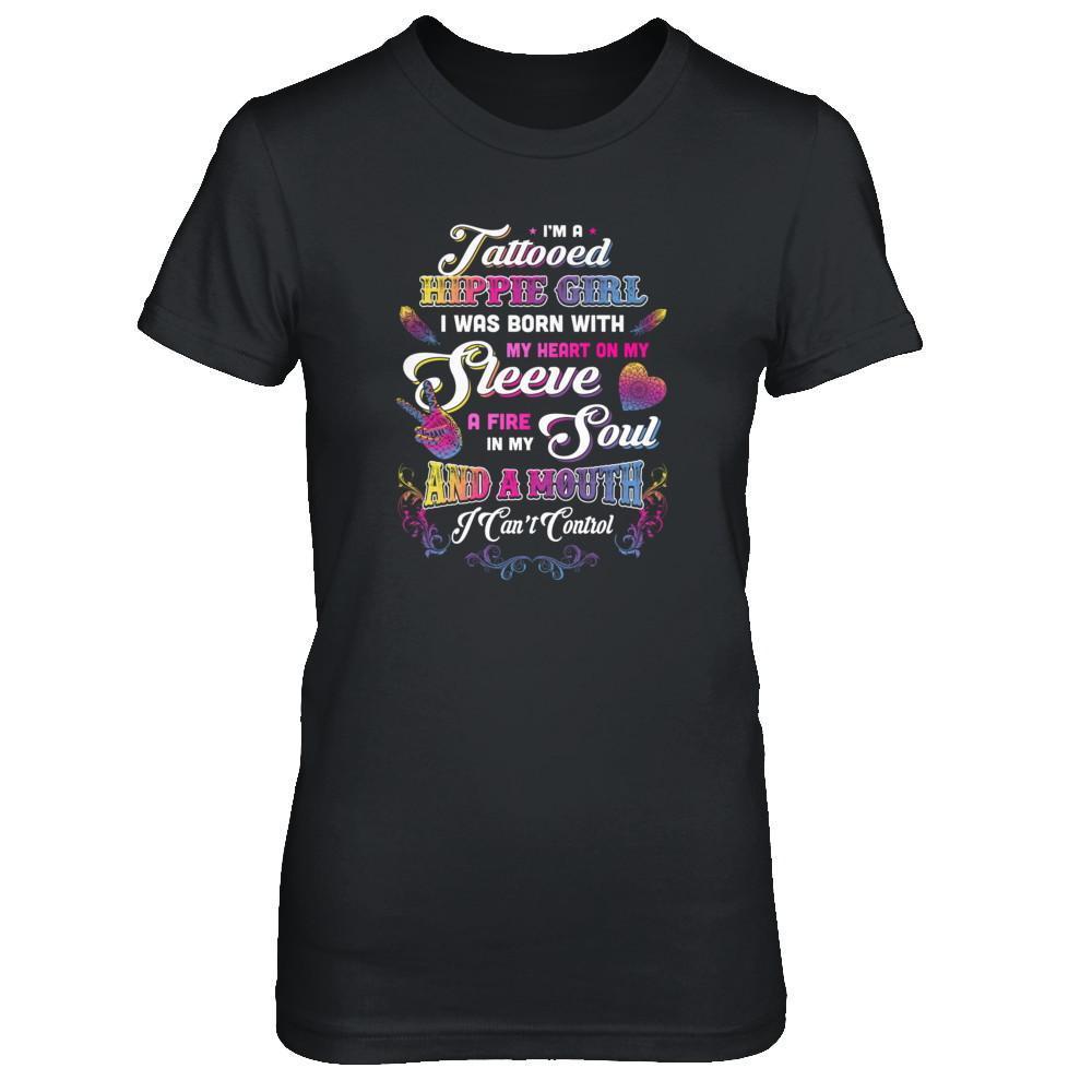 I'm A Tattooed Hippie Girl I Was Born With My Heart-T-Shirt & Tank Top-Women's T-Shirt-Black