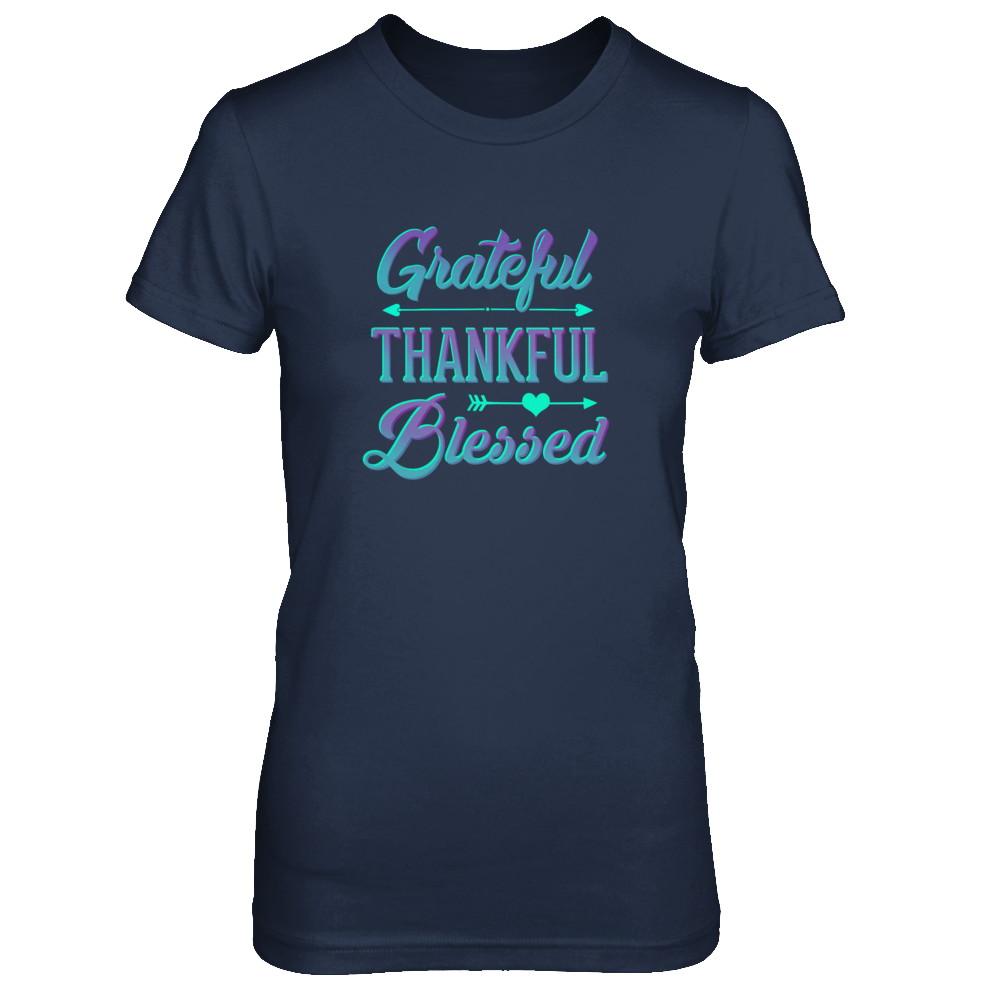 Grateful Thankful Blessed Thanksgiving-T-Shirt & Tank Top-Women's T-Shirt-Navy