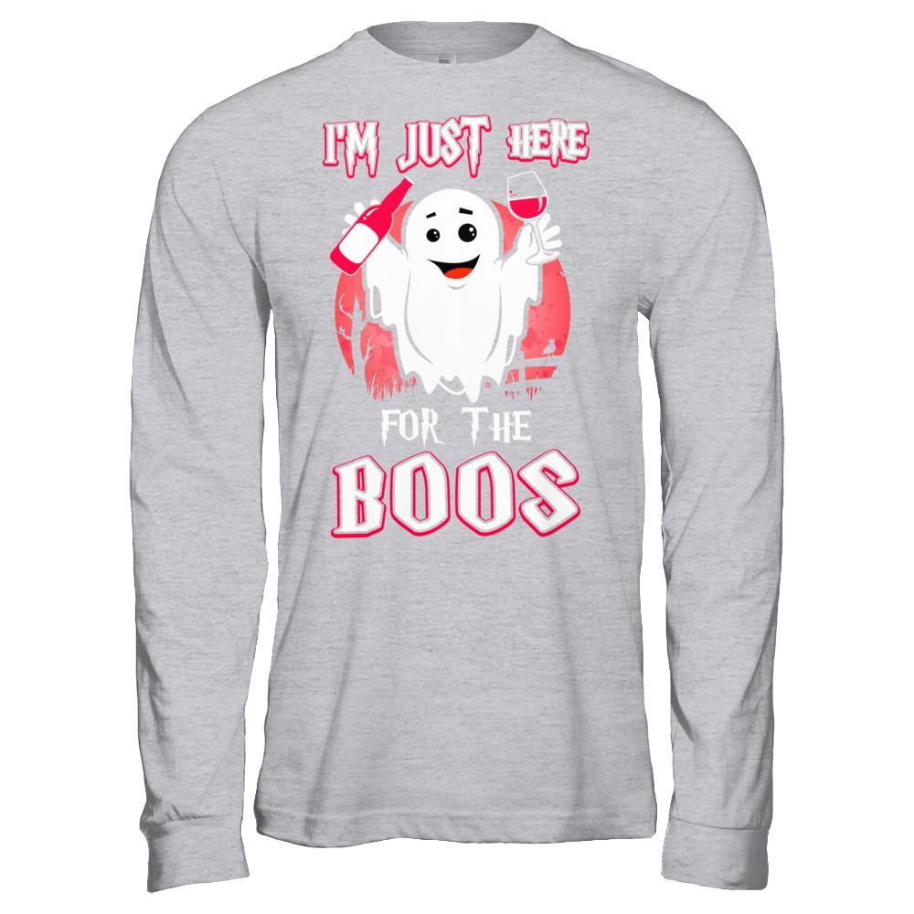 I'm Just Here For The Boos Halloween Wine-T-Shirt & Hoodie-Long Sleeve T-Shirt-Sport Grey