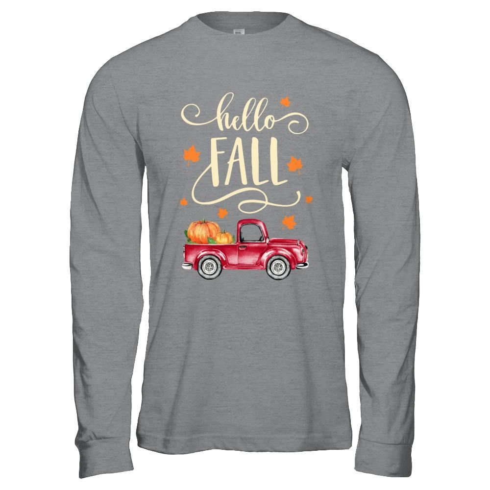 Vintage Hello Fall Pickup Pumpkin Patch Leaves-T-Shirt & Hoodie-Long Sleeve T-Shirt-Sport Grey