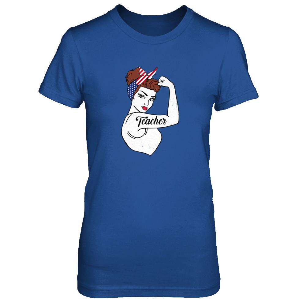 Teacher Vet Strong Woman American Flag Nursing 4Th Of July-T-Shirt & Tank Top-Women's T-Shirt-Royal