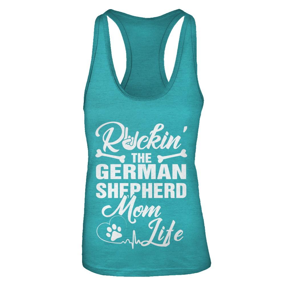 Rockin The German Shepherd Mom Life-T-Shirt & Tank Top-Women's Ideal Racerback Tank-Tahiti Blue