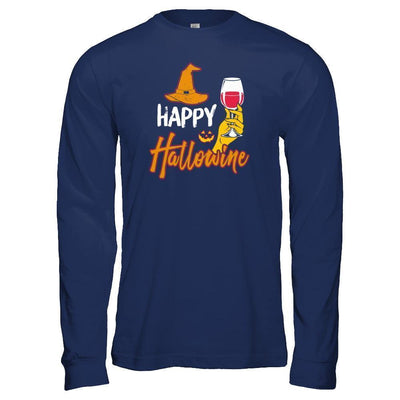 Halloween Happy Hallowine For Wine Lover-T-Shirt & Tank Top-Long Sleeve T-Shirt-Navy