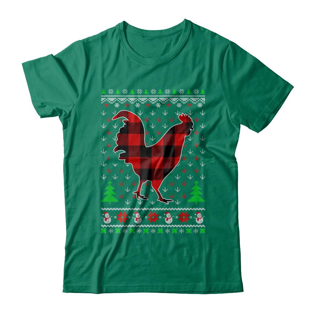 Funny Holiday Chicken Buffalo Plaid Ugly Christmas Sweater-T-Shirt & Sweatshirt-Classic T-Shirt-Kelly Green