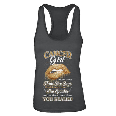 Cancer Girl Knows More Than She Says June July Birthday-T-Shirt & Tank Top-Women's Ideal Racerback Tank-Black