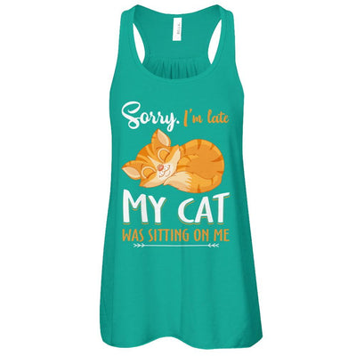 Sorry I'm Late My Cat Was Sitting On Me Funny Cat-T-Shirt & Tank Top-Women's Flowy Racerback Tank-Kelly