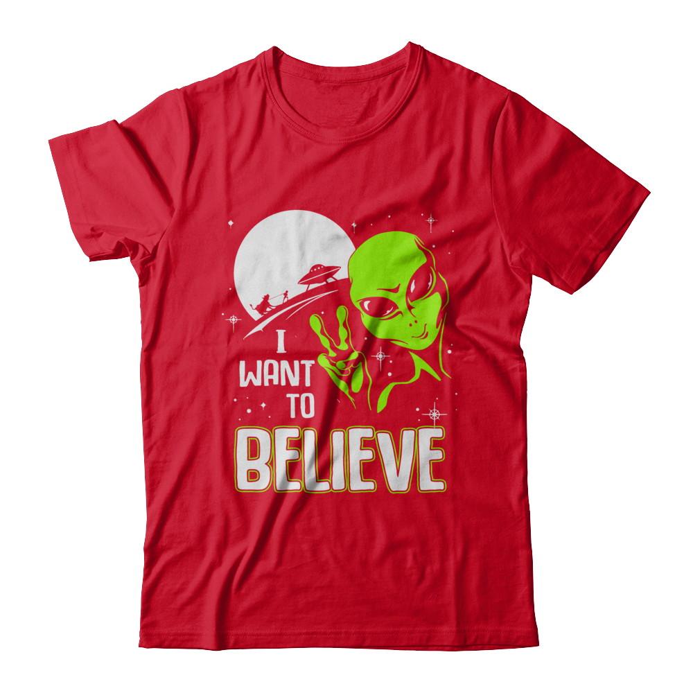 I Want To Believe Alien Ufo-T-Shirt & Hoodie-Premium T-Shirt-Red