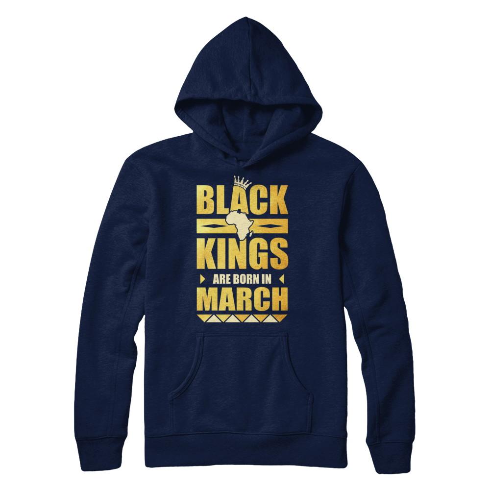 Black Kings Are Born In March Birthday-T-Shirt & Hoodie-Pullover Hoodie-Navy