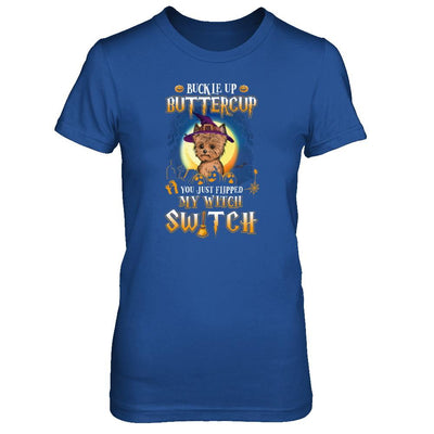 Buckle Up Buttercup Halloween Witch Yorkie Costume-T-Shirt & Tank Top-Women's T-Shirt-Royal