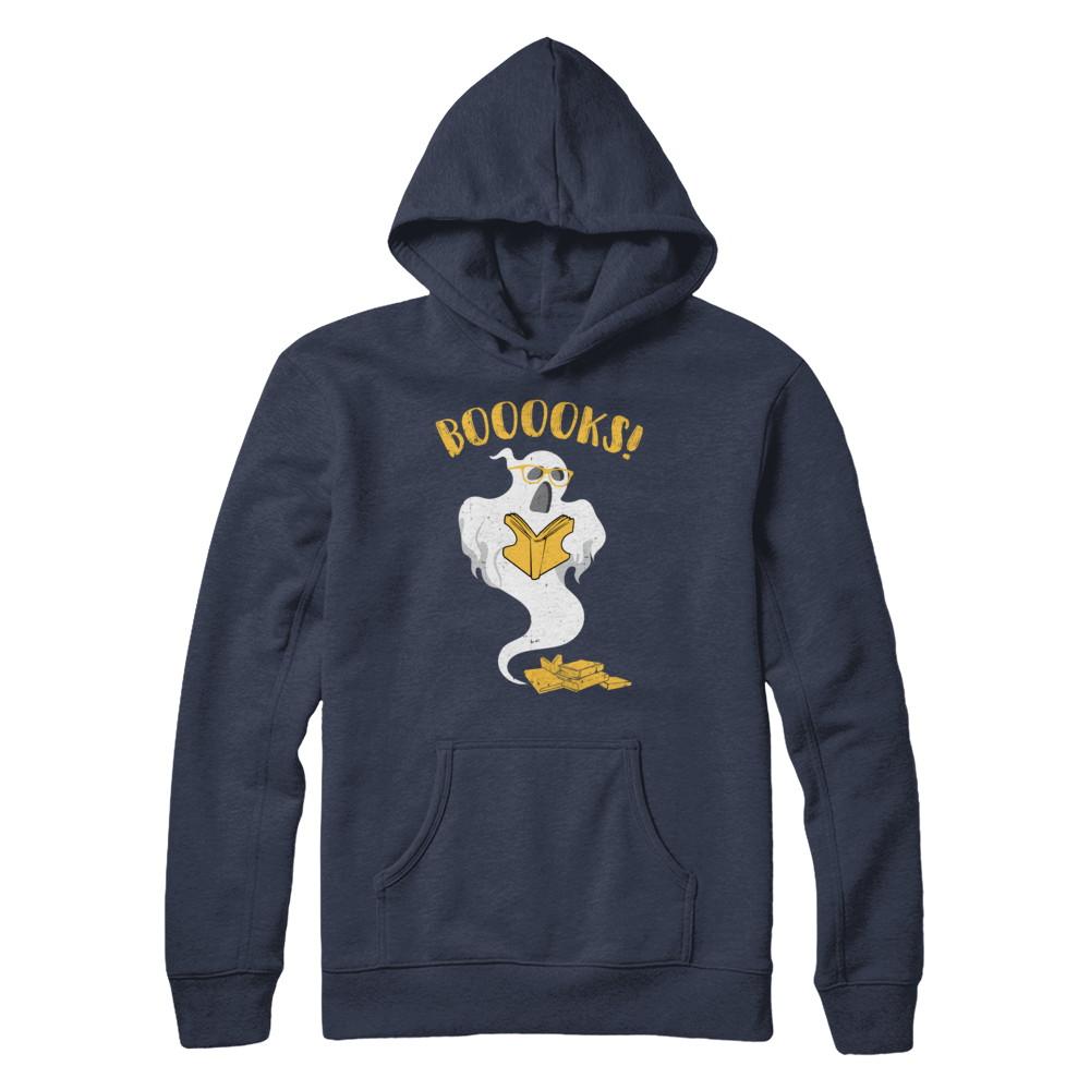 Book Reader Nerd Ghost Reading Books Halloween-T-Shirt & Hoodie-Pullover Hoodie-Navy