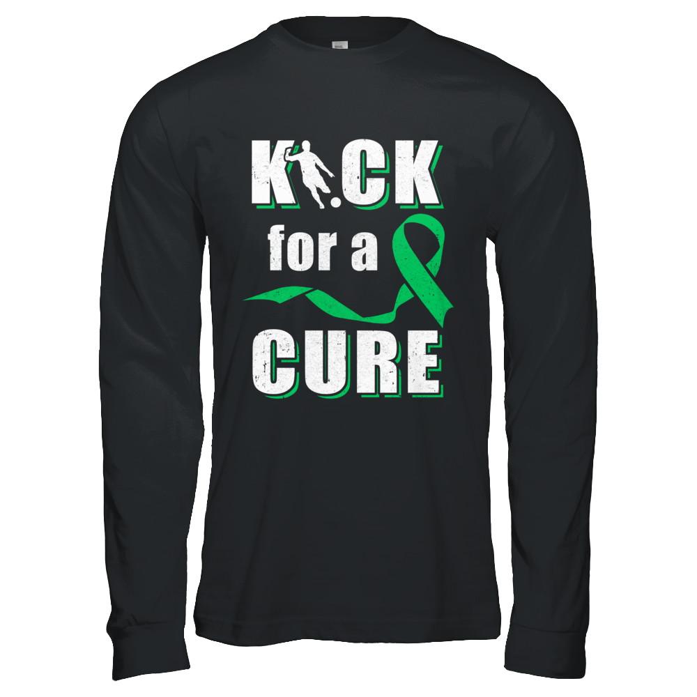 Kick For A Cure Soccer Green Liver Cancer Lymphoma Awareness-T-Shirt & Hoodie-Long Sleeve T-Shirt-Black