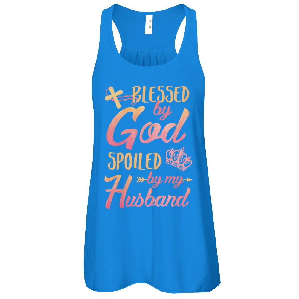 Blessed By God Spoiled By My Husband-T-Shirt & Tank Top-Women's Flowy Racerback Tank-True Royal