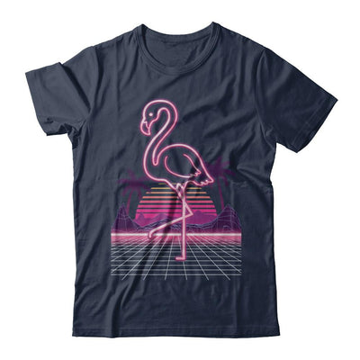 80s Retro Neon Sign Pink Flamingo Bird-T-Shirt & Hoodie-Classic T-Shirt-Navy