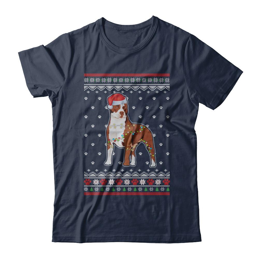 Pitbull Christmas Ugly Sweater Lights Dog Xmas Gift-T-Shirt & Sweatshirt-Classic T-Shirt-Navy