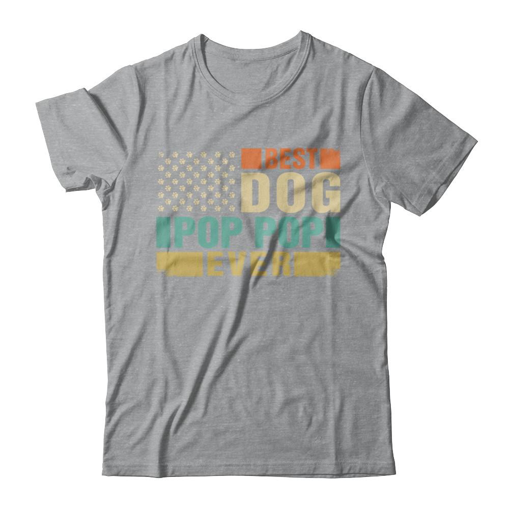 Vintage Retro BEST DOG POP POP EVER American Flag Fathers Day-T-Shirt & Hoodie-Classic T-Shirt-Sport Grey