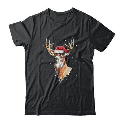 Christmas Pajama Deer With Santa Hat Hunting Hunter-T-Shirt & Sweatshirt-Classic T-Shirt-Black