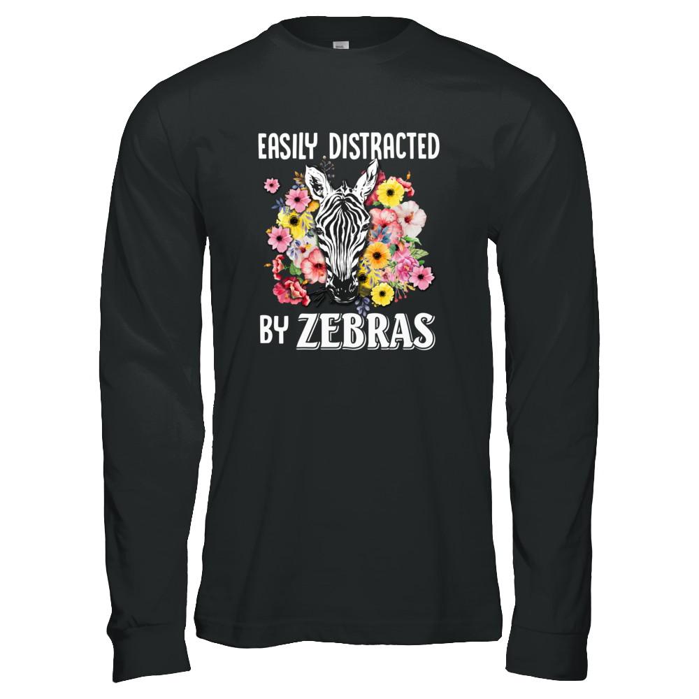 Easily Distracted By Zebras-T-Shirt & Tank Top-Long Sleeve T-Shirt-Black