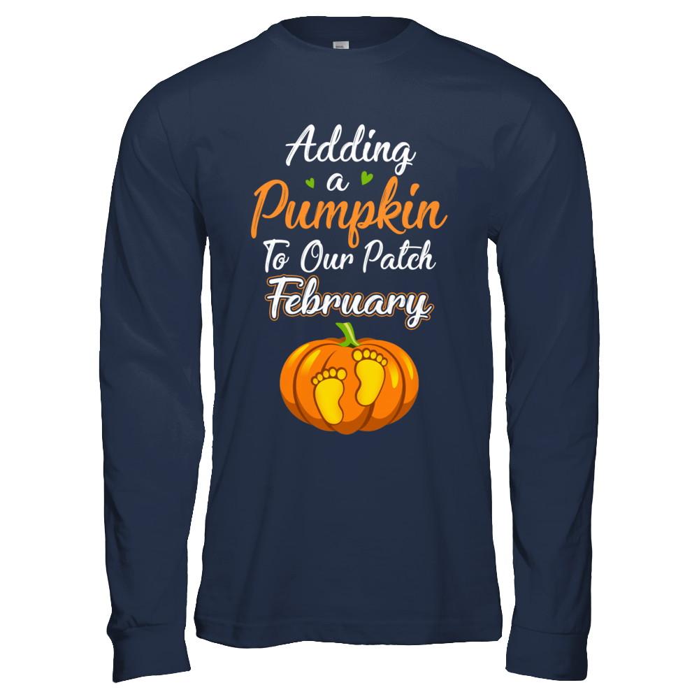 Halloween Pumpkin Pregnancy Mom Due Date In February 2021-T-Shirt & Hoodie-Long Sleeve T-Shirt-Navy