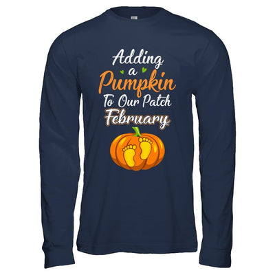 Halloween Pumpkin Pregnancy Mom Due Date In February 2021-T-Shirt & Hoodie-Long Sleeve T-Shirt-Navy
