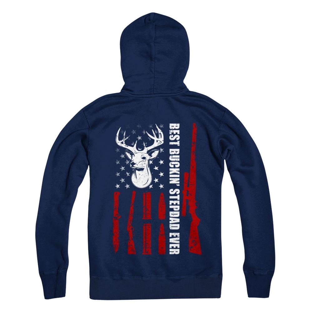 Best Buckin' Stepfather Ever Deer Hunting Stepdad Fathers Day-T-Shirt & Hoodie-Pullover Hoodie-Navy