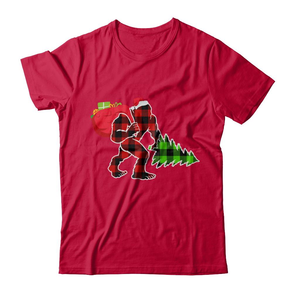 Red Plaid Bigfoot Christmas Buffalo Plaid-T-Shirt & Sweatshirt-Classic T-Shirt-Red