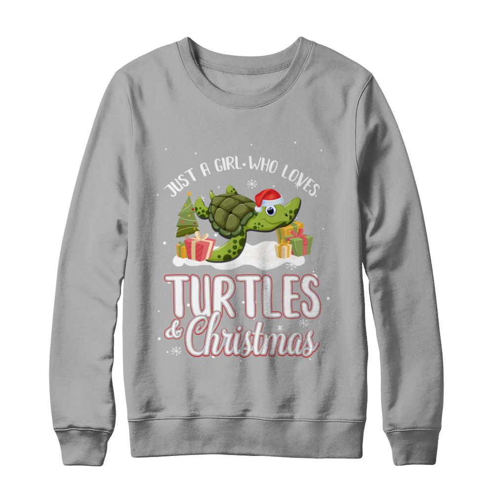 Just A Girl Who Loves Turtles And Christmas-T-Shirt & Sweatshirt-Crewneck Sweatshirt-Light Steel