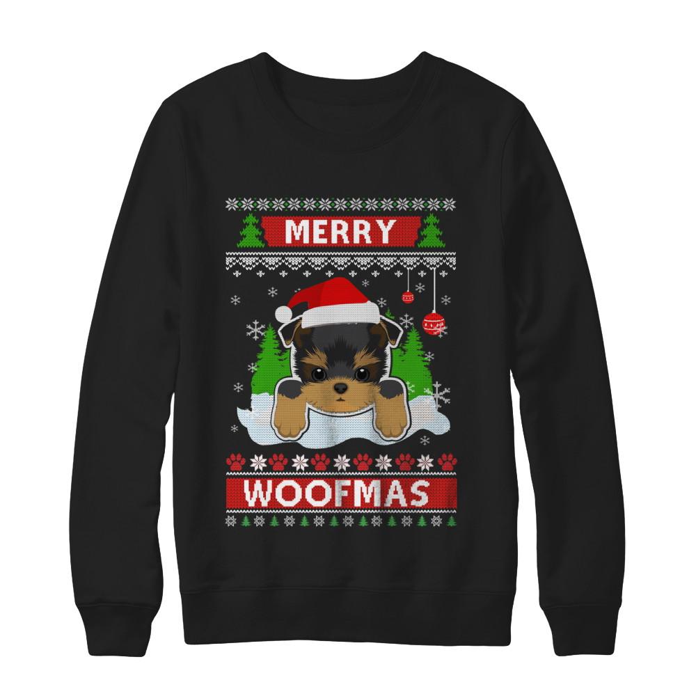 Yorkie Merry Woofmas Ugly Christmas Sweater-T-Shirt & Sweatshirt-Crewneck Sweatshirt-Black