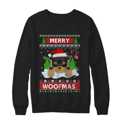 Yorkie Merry Woofmas Ugly Christmas Sweater-T-Shirt & Sweatshirt-Crewneck Sweatshirt-Black
