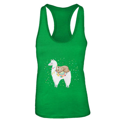 Funny Sloth Riding Llama Lover-T-Shirt & Tank Top-Women's Ideal Racerback Tank-Kelly Green
