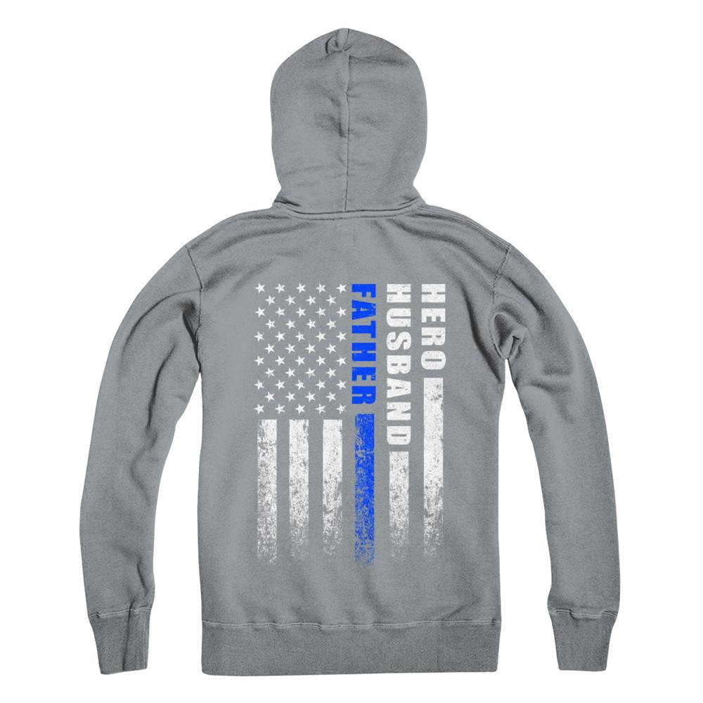 Police Thin Blue Line Husband Daddy Hero Fathers Day Gift-T-Shirt & Hoodie-Pullover Hoodie-Light Steel